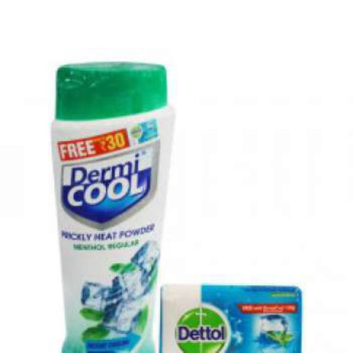 Picture of DermiCool Prickly Heat Powder, Menthol Regular 90g (Free Dettol Cool Soap, 75g Worth Rs 30)