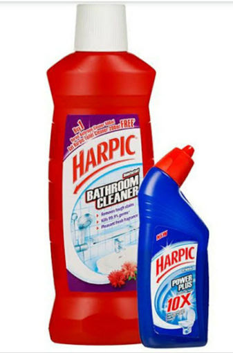 Picture of Harpic Bathroom Cleaner lemon (1L) With {Harpic Powerplus 10/10 Stain Removal Original Toilet Cleaner (200ML) Worth 36/- Free} Twin Pack