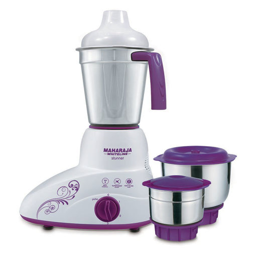 Picture of Maharaja Whiteline Plastic Stunner Mx-168 500-Watt Mixer Grinder with 3 Jars, Standard, Purple and White (2 Year Warranty)