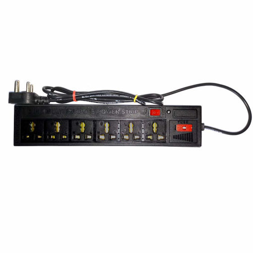 Picture of 6+1 PVC Model Electrical 6 Sockets and 1 Switch Surge Protector Spike Strip Guard Extension Cord / Board for Computer with 3 m Wire , Black