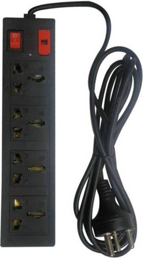 Picture of 4+1 PVC Model Electrical 4 Sockets and 1 Switch Surge Protector Spike Strip Guard Extension Cord / Board for Computer with 1 m Wire , Black