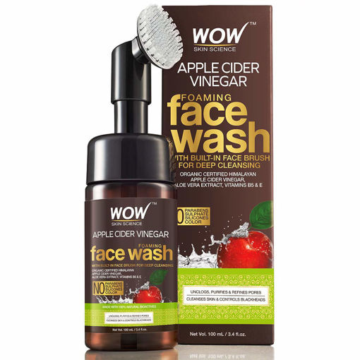 Picture of WOW Apple Cider Vinegar Exfoliating Face Wash W/Brush - Soft, Silicones Bristles - Foaming Cleanser For All Skin Type - Hydrate For Smooth Skin, Helps Remove Blackheads & Reduce Acne Breakout - 100ml
