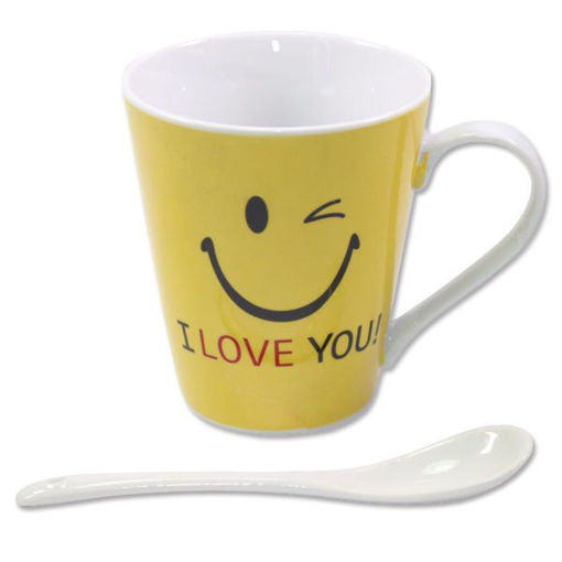Picture of Yellow Winking "I love you!" Coffee Expresso Green Tea Cup Mug w Spoon Gift Box |