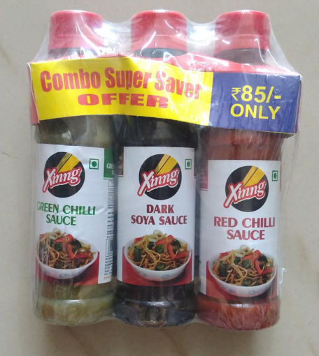 Picture of Xinng Green Chilli, Dark Soya , Red Chilli Sauce Combo Super Saver Offer Pack 200gx3