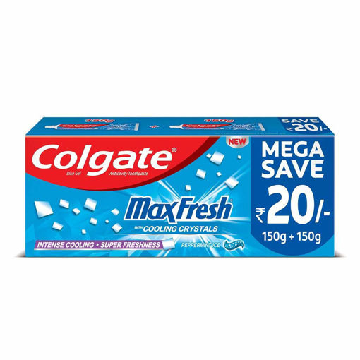 Picture of Colgate MaxFresh Toothpaste, Blue Gel Paste with Menthol for Super Fresh Breath, 300g, 150g X 2 (Peppermint Ice, Saver Pack)