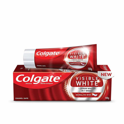 Picture of Colgate Visible White, teeth whitening Toothpaste with sparkling mint - 100g  With Free Gaenier Cream 6g