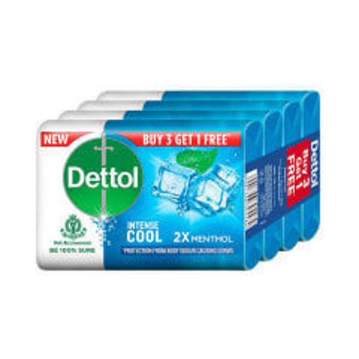 Picture of Dettol INTENSE Cool MENTHOL Germ Protection Bathing Soap Bar  75gX4 = 300g (Pack of 4Pc)