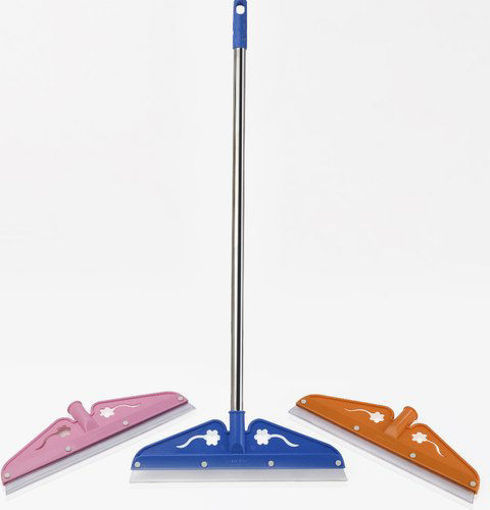 Picture of SAMARTHYA blue and Pink Bathroom 16'' Heavy Duty Floor Wiper With 3 feet stainless steel Pipe