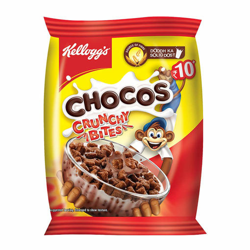 Picture of Kellogg’s Chocos Crunchy Bites, Source of Fibre, Source of Calcium, High in Protein, with 10 Essential Vitamins & Minerals, Breakfast Cereals, 26g Pack